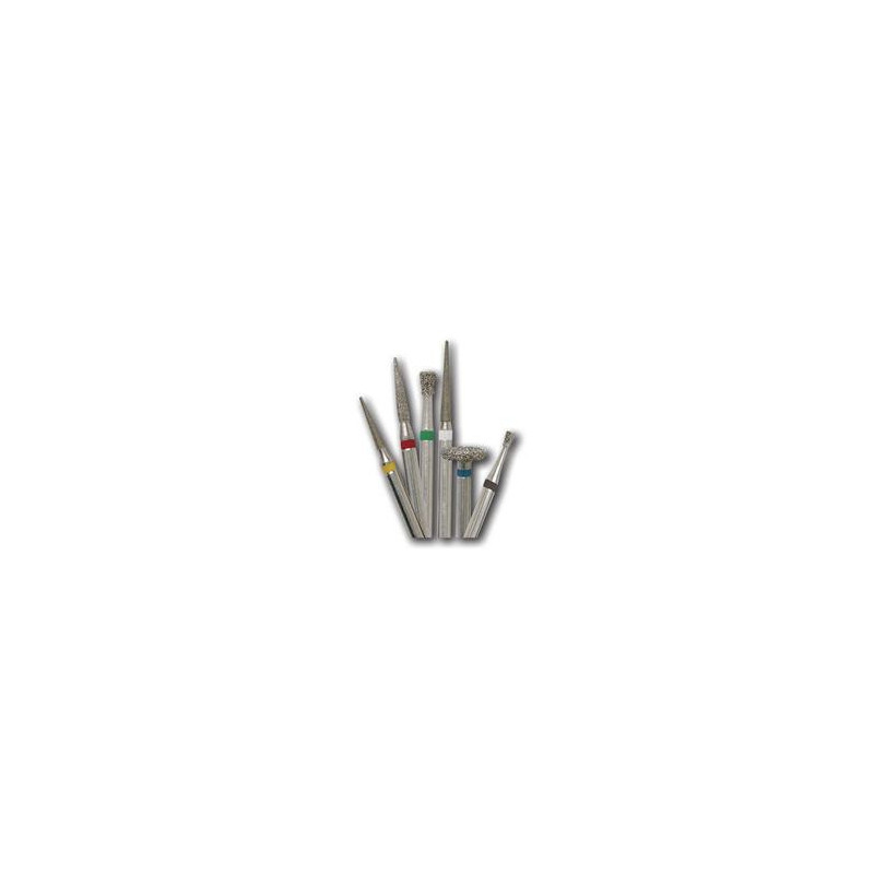 Set 10 x Freza turbina, Diamantata, cilindrica cu varf drept, cap lung, dura (verde), ISO 016, 110-016C
