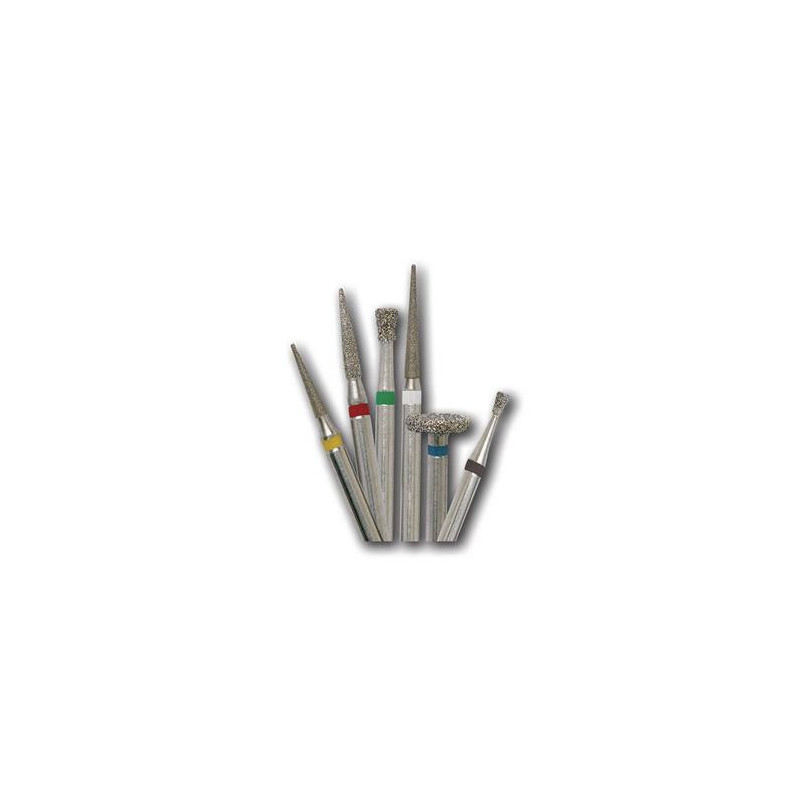 Set 10 x Freza contra unghi, Diamantata, efilta, cap lung, fina (rosie), ISO 015, RA166-015F