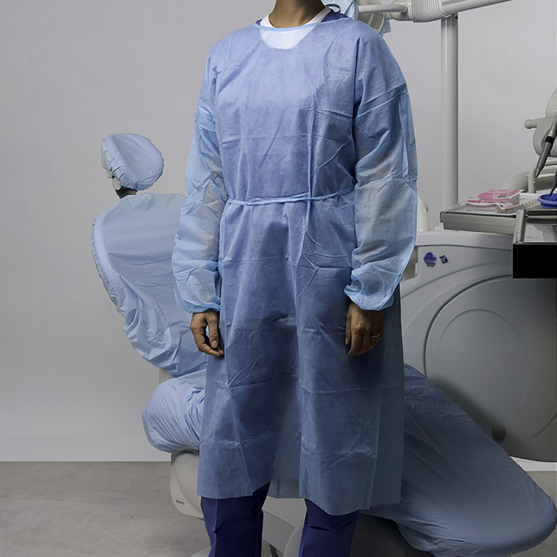 Set halate chirurgicale Omnia, cu benzi elastice la incheieturi, culoare albastru deschis