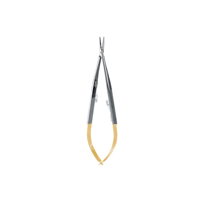 Port ac micro Castroviejo nr. 5020 M, maner rotund, PermaSharp cu Carbura de Tungsten, 14 cm, drept, suturi 5.0…7.0