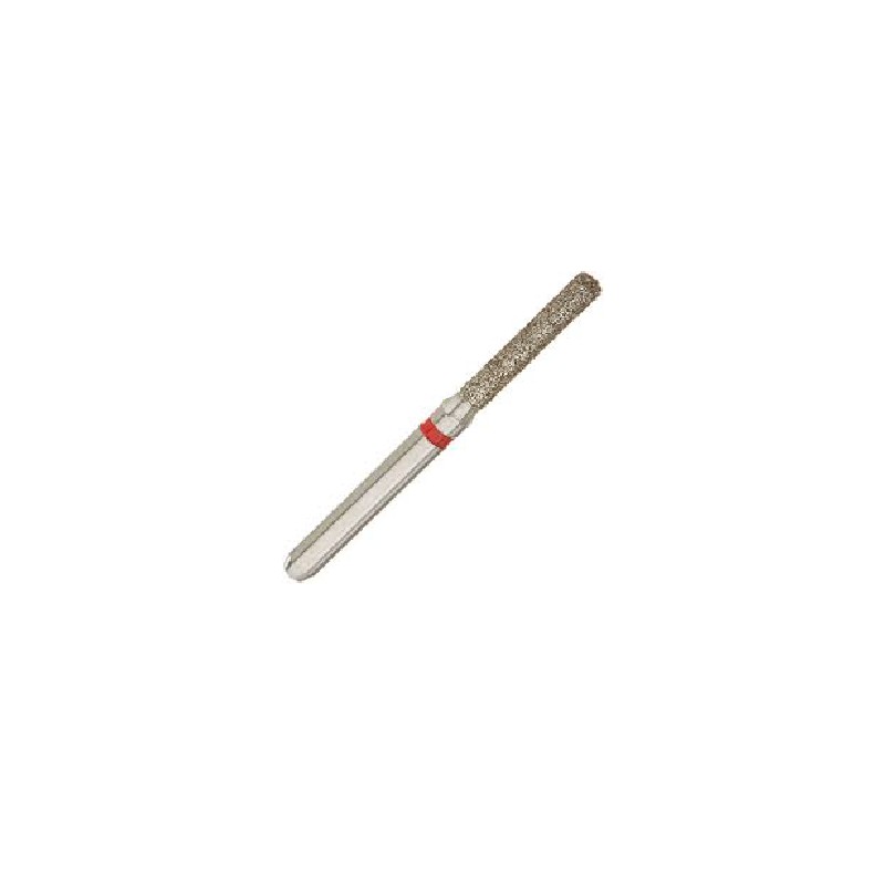 Set 10 x Freza turbina, Diamantata, cilindrica cu varf rotunjit, cap extra lung, fina (rosie), ISO 014, 141-014F